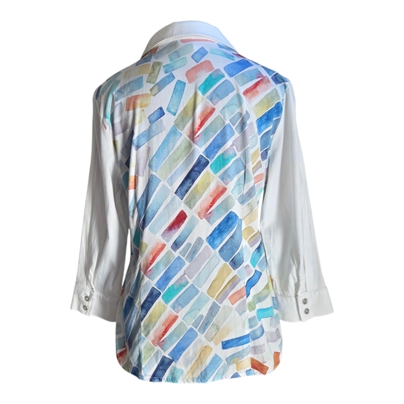 Dolcezza Colorful Geometric Button Down Shirt With Rhinestone Stars Size Med - Picture 3 of 6